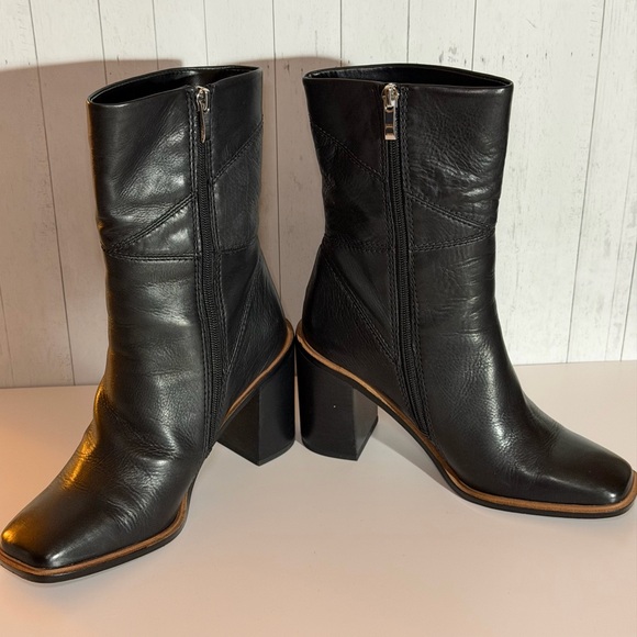 FRANCO SARTO Womens Leather Block Heel Mid Calf Boots 7.5 Black Stylish Like New - Picture 4 of 11